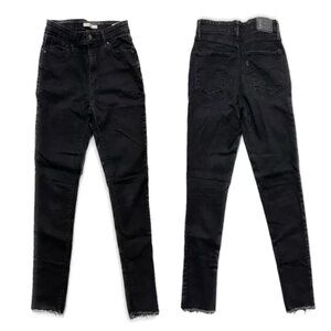 levi's | black 721 high rise super skinny slim stretch jeans with frayed hem